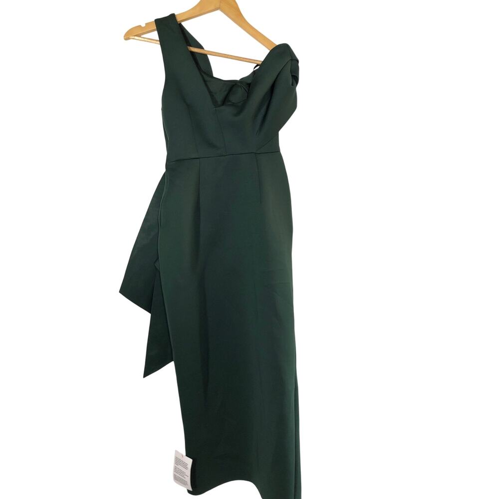 Asos Dress Fallen Shoulder Manipulated Tuck Bodycon Midi Green Nwt 4 — image 4 of 8